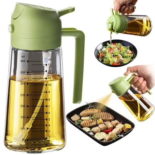 TrendPlain 16oz/470ml Glass Olive Oil Sprayer for Cooking – 2 in 1 Olive Oil Dispenser Bottle for Kitchen Gadgets and Ai