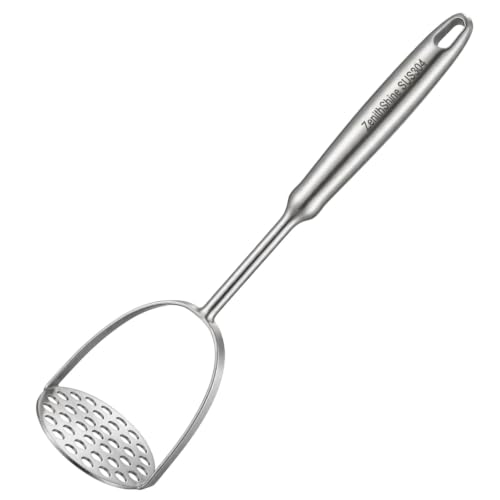 Potato Masher, Heavy Duty 304 Stainless Steel Potato Masher, One-Piece 37-Hole Plate for Smooth Mashing, Dishwasher Safe