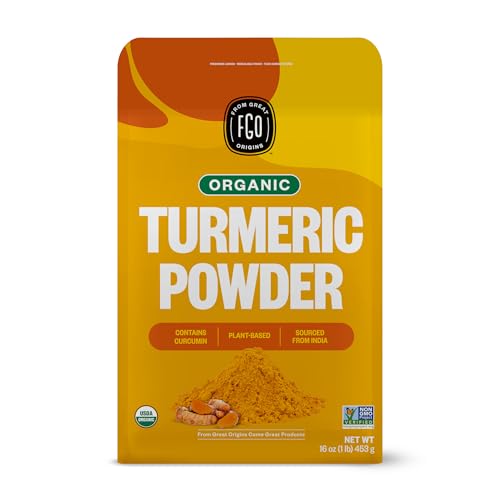 FGO Organic Turmeric Powder w/Curcumin, 1 Pound / 16oz Bulk Resealable Pouch, USDA Organic and Non-GMO, Sourced from Ind