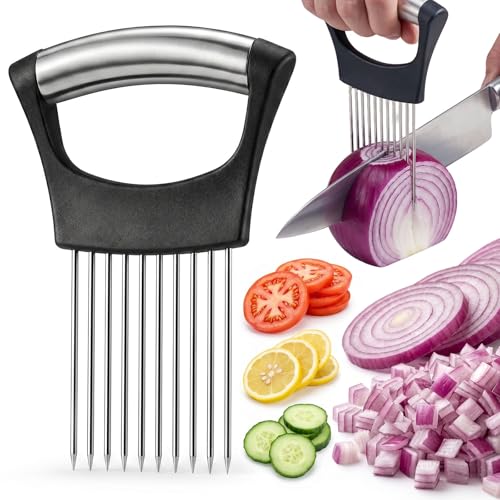 JAYVAR Onion Holder for Slicing, Stainless Steel Onion Slice Holder with 10 Long Needles, Onions Cutter Vegetable Choppe