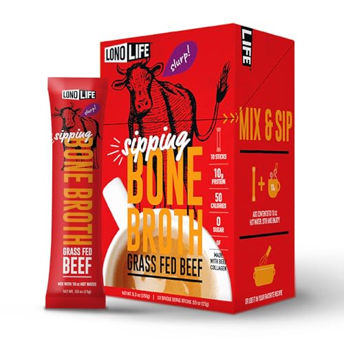 LonoLife Beef Bone Broth Powder Mix | Grass-Fed, 10g Protein | Collagen-Rich, Keto & Paleo Friendly | Natural Ingredient