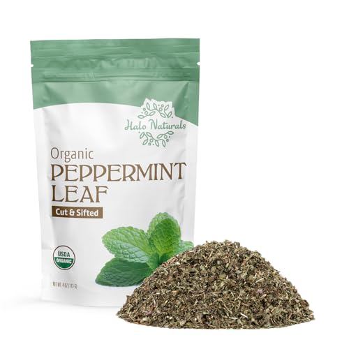 Halo Naturals Organic Peppermint Leaf Cut & Sifted, 4 Ounces (Mentha piperita) USDA Certified | Resealable Pouch| Packag