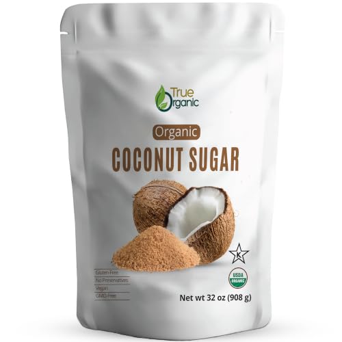 True Organic Coconut Sugar Powder 32 oz – Certified Organic, USDA & Kosher Certified, Pure Ceylon Premium Quality. Powde