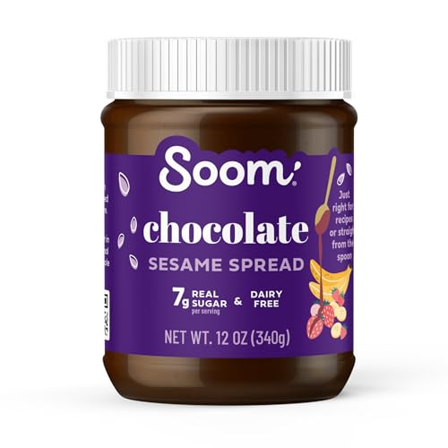 Soom Foods Chocolate Sesame Spread - 12oz | Made with 3 Ingredients, Low Sugar, Dairy-Free, No Nuts, No Gluten, Palm Oil
