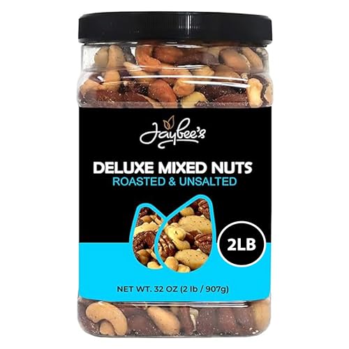 Jaybee’s Unsalted Mixed Nuts | 32 oz | Gourmet Roasted Deluxe Nut Mix with Cashews, Almonds, Pecans, Hazelnuts, Brazil N
