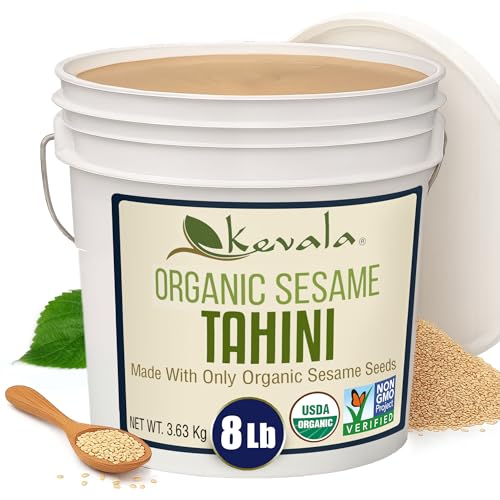 Kevala Organic Sesame Tahini – USDA Organic, Non‑GMO Project Verified & Kosher Certified | (8 Lb (Pack of 1))