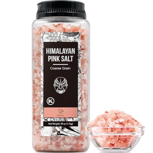 Soeos Himalayan Salt, Coarse Grain, 39Oz (2.4 Pound), Non-GMO Himalayan Pink Salt, Kosher Salt, Sea Salt for Grinder Ref