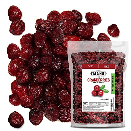 Dried Cranberries Original 4 lbs,(64oz) Batch Tested Gluten & Peanut Free | Resealable Bag | High in Antioxidant | Great