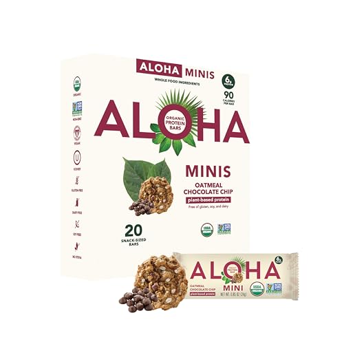 ALOHA Organic Plant Based Protein Bar MINIS | Oatmeal Chocolate Chip | GLP-1 Friendly, 20 Count, 24g Bars | Vegan, Low S