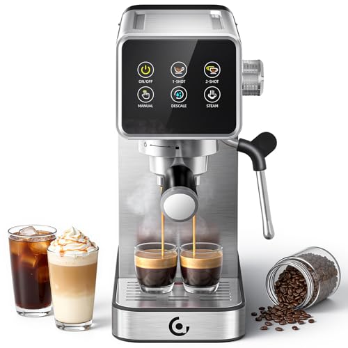 AMZCHEF Espresso Machine 20 Bar, Easy-to-Use Compact Coffee Maker with LED Touchscreen, Self-Cleaning & Milk Frother, Pe
