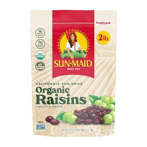 Sun-Maid Organic California Sun-Dried Raisins - 32 oz Resealable Bag - Organic Dried Fruit Snack for Lunches, Snacks, an