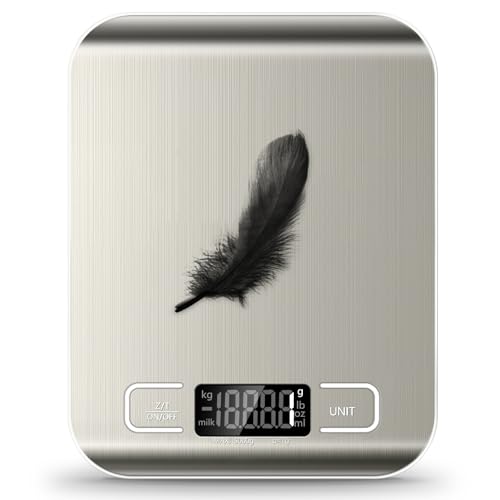 Food Scale, 11lb Kitchen Scale with 6 Units Tare Function & LCD Display, 0.05oz/1g Stainless Steel Digital Food Scale Gr