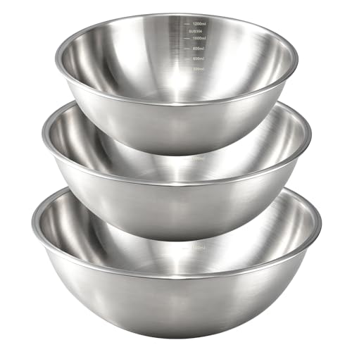 Gronivex Stainless Steel Mixing Bowls Set, 3-Piece (1.5, 2.2 & 3.4 Qt)