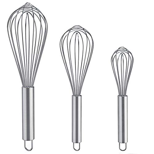 Whisks for Cooking, 3 Pack Stainless Steel Whisk for Blending, Whisking, Beating and Stirring, Enhanced Version Balloon 