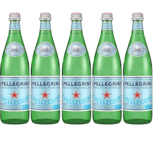 San Pellegrino Sparkling Natural Mineral Water – 750 mL (25.30 fl oz) Glass Bottles – 5 Pack – Premium Italian Carbonate