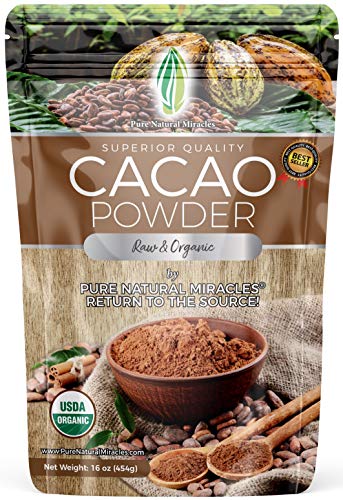 Pure Natural Miracles Cacao Powder Organic - Raw, Unsweetened, Non-Alkalized Cocoa - Ceremonial Grade, Single-Origin fro