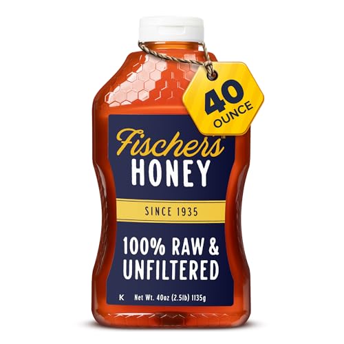 Fischer’s 100% Pure, Raw & Unfiltered Honey - USA Made Honey - All-Natural Sweetener - Rich Flavor Profile, Packed with 