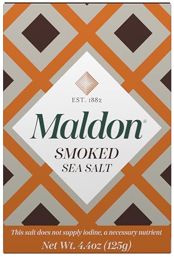 Maldon - Smoked Sea Salt Flakes, 4.4 oz (125 g) - Unique Pyramid Shaped Salt Flakes - Gently Smoked Over Oak - Perfect f