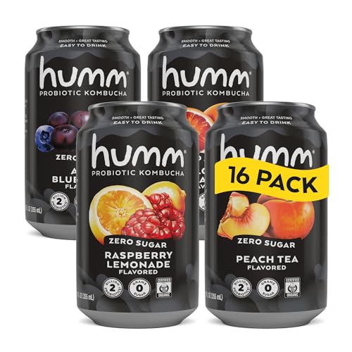 Humm Probiotic Kombucha Zero Sugar Variety Pack, No Refrigeration Needed, Keto Friendly, Organic, Vegan, Gluten Free, 12