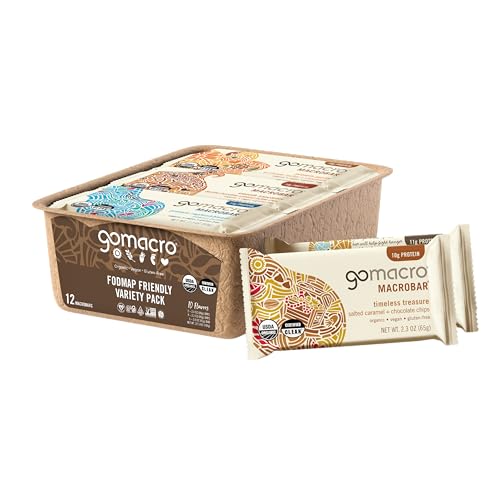 GoMacro MacroBar Organic Vegan Protein Bars - FODMAP Friendly Variety Pack (2.0-2.3 Ounce Bars, 12 Count)