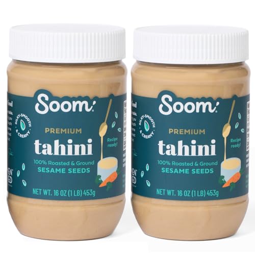 Soom Foods Ground Premium Sesame Tahini Paste 16oz (2 Pack) | Silky Smooth Texture in Hummus, Dips, Dressings | Vegan, N