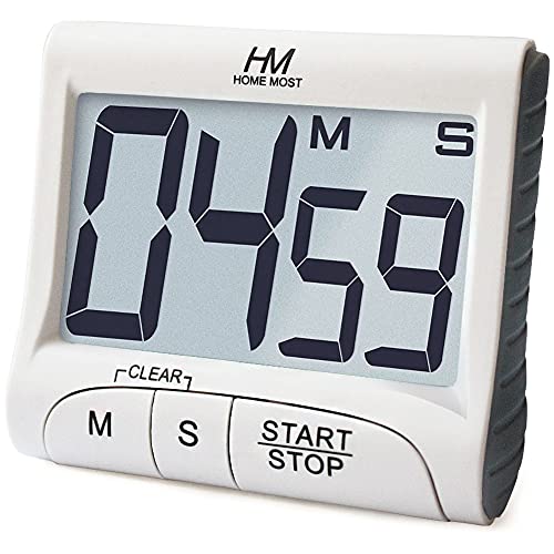 HOME MOST 3" Large Display Kitchen Timer - Digital Timer Magnetic Back Loud Alarm On A Rope- White Cooking Timers For Ki
