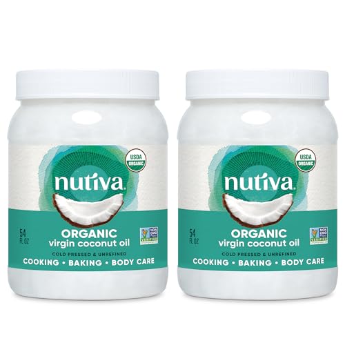Nutiva Organic Cold-Pressed Virgin Coconut Oil, 54 Fl Oz (2 Pack) USDA Organic, Non-GMO, Whole 30 Approved, Vegan, Keto,