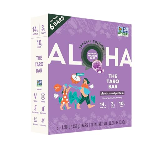 ALOHA Organic Plant Based Protein Bars | The Taro Bar - Special Edition | 6 Count, 1.98oz Bars | Vegan, Low Sugar, Glute