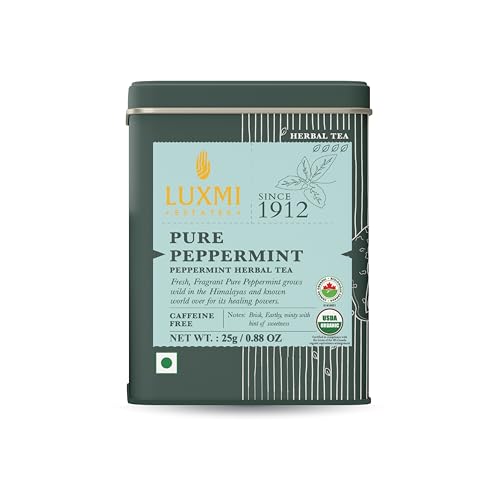 Luxmi Estates Pure Peppermint Tea | Loose Leaf in Resealable Tin, 25g (0.88oz, 12 Cups) | USDA Organic Single-Ingredient