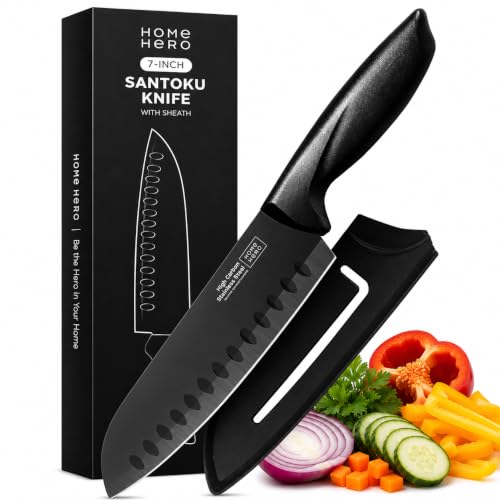 Home Hero 2 Pcs Santoku Knife with Sheath - High Carbon Stainless Steel Chopping Knife with Ergonomic Handle - Razor-Sha