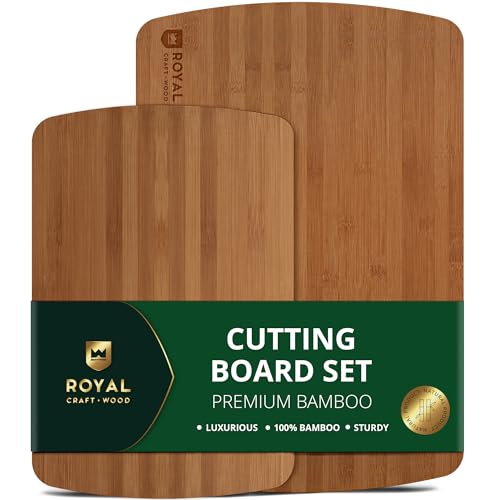 ROYAL CRAFT WOOD Wooden Cutting Boards for Kitchen Meal Prep & Serving - Bamboo Wood Serving Board Set with Deep Juice G