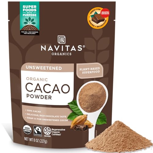 Navitas Organics Cacao Powder - Cocoa Powder Substitute 1:1, For Hot Chocolate, Baking & More - Regenerative Organic Cer