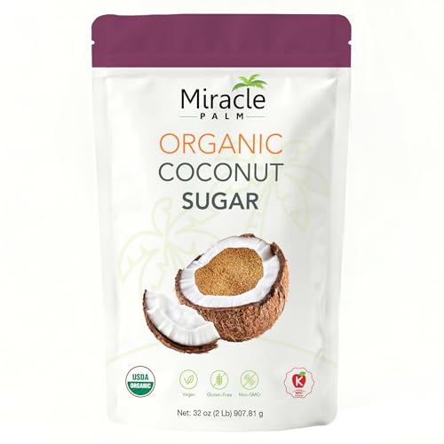 Miracle Palm Organic Coconut Sugar, 2 LB Resealable Bag – Low Glycemic Natural Sweetener, Unrefined Coconut Palm Sugar, 