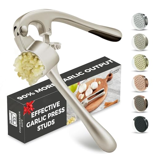Kitessensu High Effective Garlic Press With Studs, Heavy Duty Garlic Mincer, Easy to Squeeze and Clean, Rust Proof, Ging