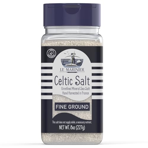 Le Marinier Celtic Salt Organic Fine Ground, 8oz. Mineral Rich 100% Natural and Unrefined. Refillable Salt Shaker. Frenc