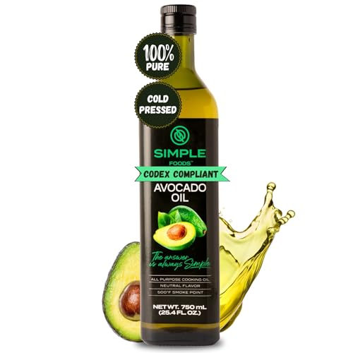 Simple Foods 100% Pure Avocado Cooking Oil - Mild Flavor and Cold Pressed | (1) 25.4 fl oz Glass Bottle | Non-GMO, Koshe