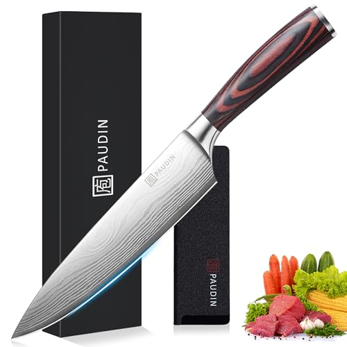 PAUDIN Chef Knife, 8 Inch High Carbon Stainless Steel Sharp Kitchen Knife with Ergonomic Handle, Gift Box for Family & R