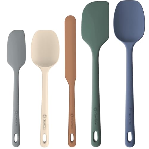 ChefAide 5 Pieces Silicone Spatula Set, Food Grade Rubber Spatula, Upgrade Strong Handle with Ergonomic Grip, Heat Resis