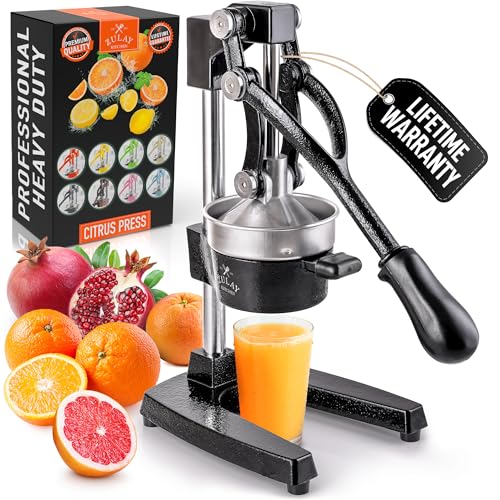 Zulay Kitchen Cast Iron Juicer - Heavy Duty Manual Juicer with Detachable Strainers for Easy Cleaning, Orange Juice Pres