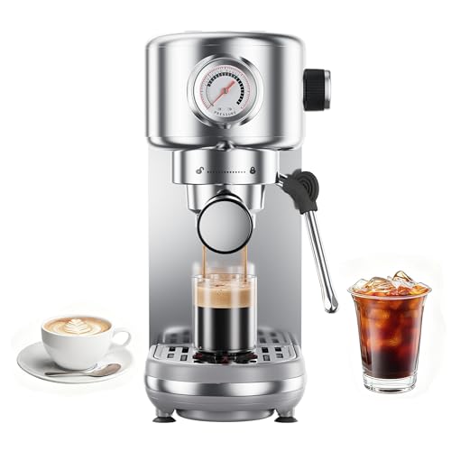 atatix Espresso Machine, 20 Bar Compact Espresso Coffee Machine with Milk Frother, Stainless Steel Coffee Maker with 44o