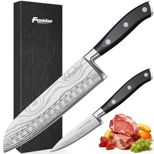 fomidao Santoku Knife 7 Inch, Razor Sharp Santoku Knife Set, High Carbon Steel Japanese Chef Knife, Professional Kitchen