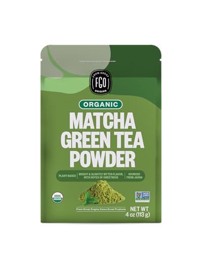 FGO Organic Matcha Green Tea Powder - Organic Matcha for Lattes, Smoothies & Baking - USDA Organic & Non-GMO - 4 oz Rese