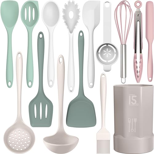 AOTHOD Silicone Cooking Utensils Set - 446°F Heat Resistant Silicone Kitchen Utensils,Spatula,Spoon, Kitchen Utensil Set