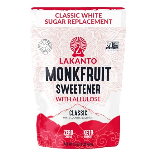Lakanto Classic Monk Fruit Sweetener With Allulose, White Sugar Substitute From Monk Fruit Extract for Baking, Coffee & 