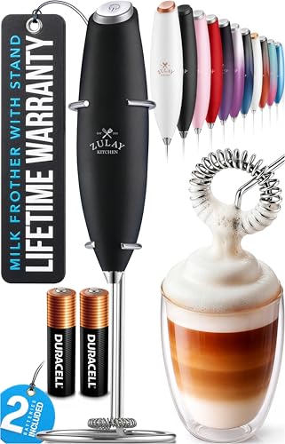 Zulay Kitchen Powerful Milk Frother Wand With Duracell Batteries - Ultra Fast Handheld Drink Mixer - Electric Whisk Foam