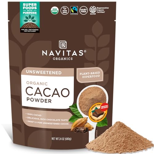 Navitas Organics Cacao Powder - Cocoa Powder Substitute 1:1, For Hot Chocolate, Baking & More - Regenerative Organic Cer