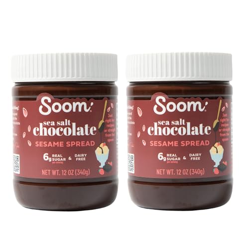 Soom Foods Chocolate Sea Salt Sesame Spread - 12oz (2 Pack) | Made with 4 Ingredients, Low Sugar, Dairy-Free, Nut-Free, 
