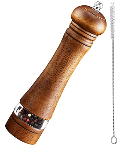 TooWoom Pepper Grinder Salt Grinder Wooden Pepper Mill Grinder w/Adjustable Coarse, 8 inch Tall Wood Refillable Manual P