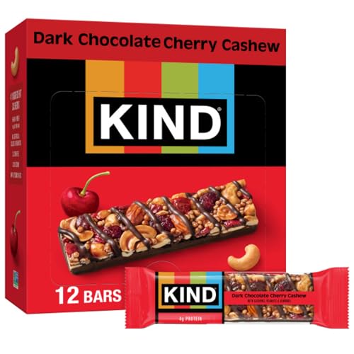 KIND Healthy Snacks Bars, Dark Chocolate Cherry Cashew, Gluten Free, High Fiber Snacks, 4g Protein, 12 Count