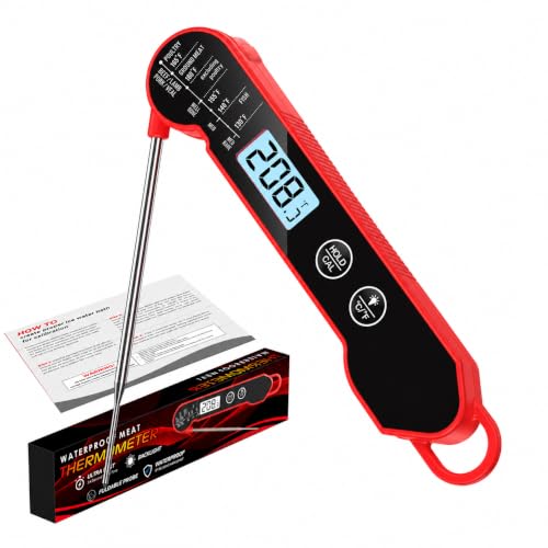 Meat Thermometer Digital, 1 Sec Instant Read, IP67 Waterproof, Backlit
